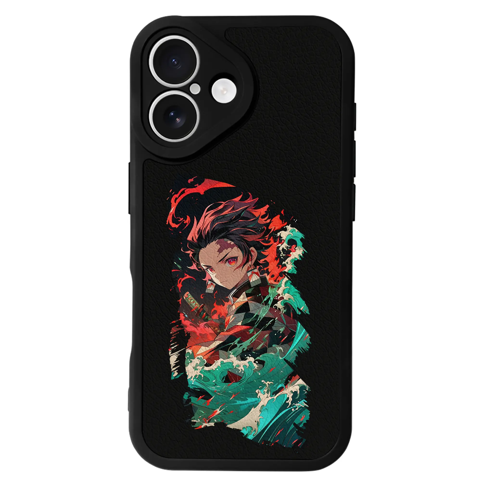 鬼滅の刃 グッズ,竈門 炭治郎 - IPhone 16シリーズ対応 ・ シリコンスマホケース ・ レザー調 ・ 高精度フィット ・ 耐衝撃 ・ ワイヤレス充電対応 ・ 精密カット